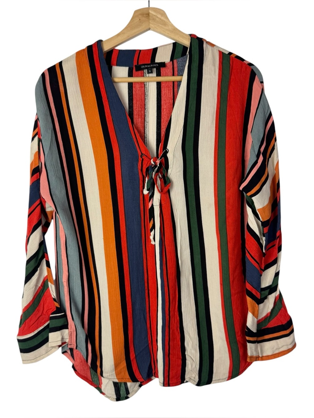 Boutique Olivaceous‎ Multicolor Stripe Long Sleeve Blouse S